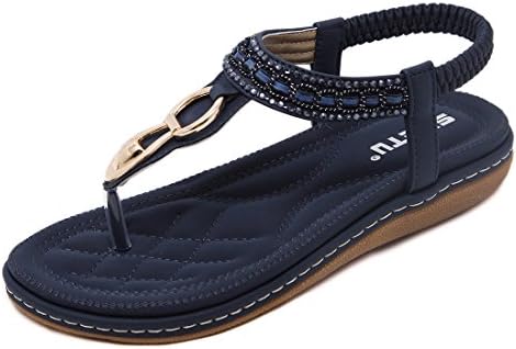 Ruiren Bohemian Sandals for Women, Summer Beach Post Sandals Flip Flops Flat Shoes for Ladies