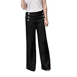 Damen Hosen cinnamou Sommerhosen Frauen lose Hosen Elastische Knopf-Taille Feste breite Bein-Hosen Ballonhose Damen Lange Hose