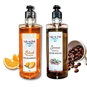 Rub a Dub Shower Gel Serene Coffee & Orange Essential Oil Body Wash Set, Bodywash, Skin Cleanser With Long Lasting Fragrance, Paraben Free (500ml) (Pack of 2)