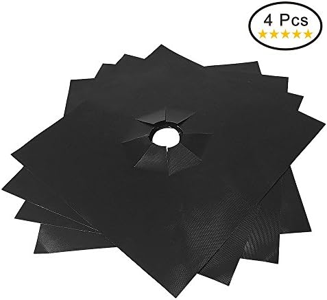 Saienfeng 4 Pcs Gas Range Cover Reusable Burner Covers Non Stick Gas Range Stove Protector Liner Clean Burner Mat Pad (Black)