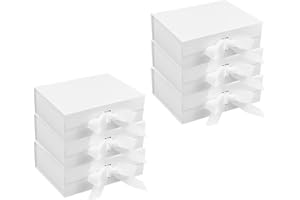 GJIE 6 Packs Gift Boxes with Lid for Presents,23x17x7 cm,with Ribbon and Magnetic, Gift Box Large Closure for Christmas, Hanukkah, Fathers Day, Weddings, Birthdays, Grooms Gifts (White, 6 Pack)