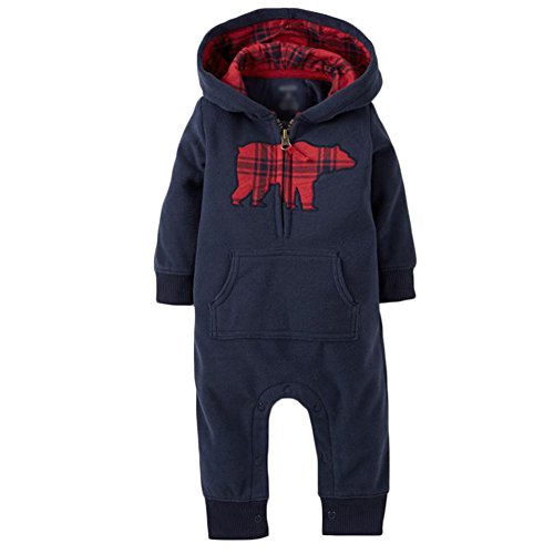 Meihuida Baby Boys Girls Long Sleeve Christmas Elk Bear Hooded Romper (0-6M, Dark blue)