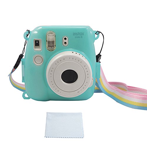 Alohallo Instant Mini 8 Transparent Case with Camera Shoulder Strap and Cleaning Cloth - Transparent - Blue