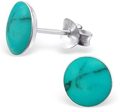 JewellerybyZ Round 925 Sterling Silver and Shell Hypoallergenic Ear Studs 7mm x 7mm (Nickel Free and Safe for Sensitive Ears) - Turquoise