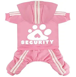 Otunrues Dog Hoodies, Pet Dog Clothes Pullover 4 Legs Jumpsuit Sweatshirt Security Patterns Outfit Doggie Winter Coat Cotton Puppy Hoodied for Small Medium Large Dogs Cats, Pink