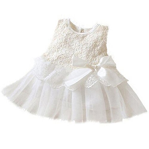 Baby Girls Sleeveless Lace Plain Floral Tutu Dress with Bowknot