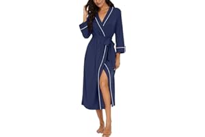 PrinStory Women Dressing Gowns Causal Kimono Robes Long Bathrobe Soft Womens 3/4 Sleeve Ladies Loungewear
