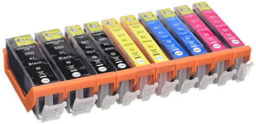 Prestige Cartridge PGI-550XL CLI-551XL Lot de 10 Cartouches d encre compatible avec Imprimante Canon Pixma iP7150  iP7250  iP8750  iX6850  MG5450  MG5550  MG5650  MG6350  MG6450  MG6650  MG7150  MG7550  MX725  MX925  Noir Noir Photo Cyan Magenta Jaune