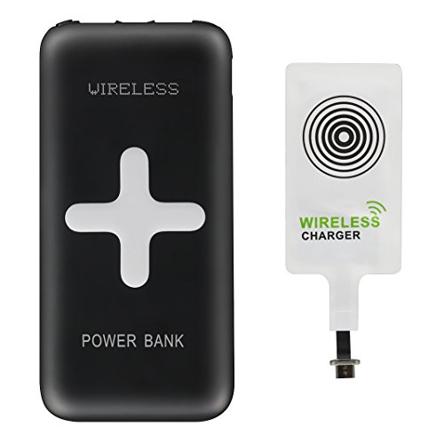 Qi Ladegerät Receiver + Wireless power bank, ZXK CO QI Wireless Ladegerät Charger Pad 7800mAh Portable Power Bank mit Doppel-USB-Ladeausgänge für Samsung Galaxy S6/S6 Edge/S4/S5, Nokia Lumia 920/1520, Google Nexus 7, LG G4, HTC Incredible 4G LTE – Schwarz