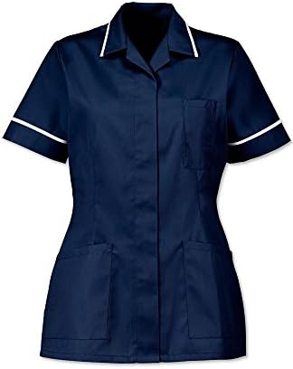 Nurses Tunic D313 - Size: size 12 / 34.5" / 88cm - Color: sailor navy tunic with white piping