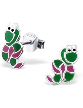 Bungsa© Kinder-Ohrstecker grüne Schlange .925 SILBER (Ohrringe Echtschmuck Studs Ohrschmuck Jungen Mädchen)