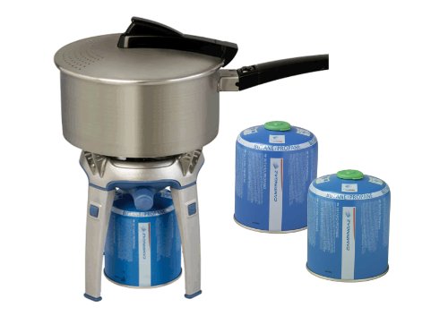 Preisvergleich Produktbild Einflammkocher Bivouac + Edelstahltopf Flexipot + 2x Kartuschen CV 470 Plus *SPARSET*
