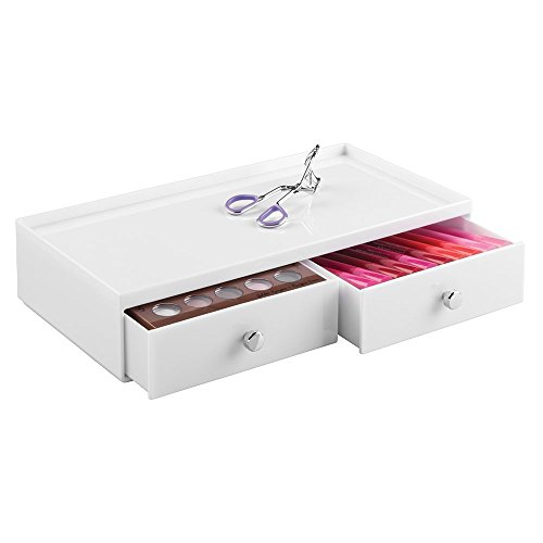 mDesign Kosmetik-Organizer Ablage für Waschtisch Schrank zum Aufbewahren von Makeup, Kosmetika - 2 breite Schubladen, Weiß