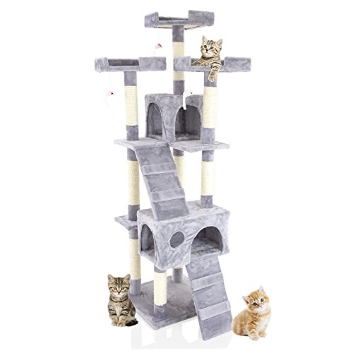 Cozy Pet Deluxe Multi Level Cat Tree Scratcher Activity Centre Scratching Post Toys with Heavy Duty Sisal in Grey CT04-Grey. (We do not ship to NI Scott Highlands & Islands Channel Islands IOM or IOW)