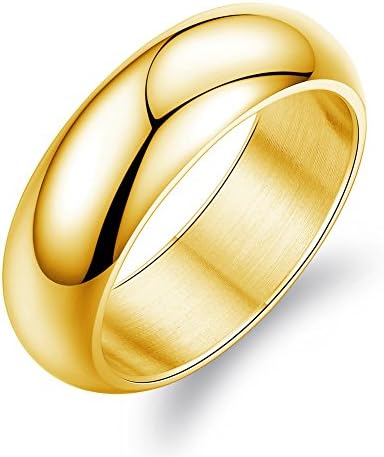 FJYOURIA Men's Women's Gold/Silve Plated Stainless Steel High Polished Plain Finger Ring Pure Colour Wedding Band Ring (18ct Yellow Gold, X 1/2)