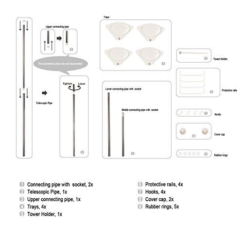 Homitex Teleskop Badregal Duschecke Duschregal mit Handtuchhalter 4 Abalahen Höheverstellbar von 95 bis 300cm - 3