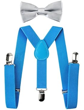 axy Kinder Königsblaue Hosenträger-Y Form mit Fliege- 3 Clips EXTRA STARK