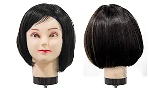 Majik Short Bob Synthetic Wig With Front Bangs Straight Full Head Wig For Women And Girls (Dark Brown With Highlights)