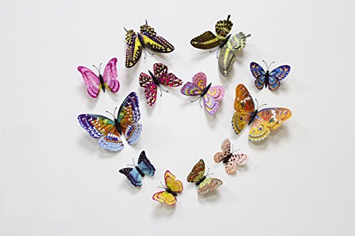 FiveRen 12 Stück 1 Packung 3D Doppelte Flügel Leuchtende Schmetterlings-Entwurfs-Abziehbild-Kunst-Wand-Aufkleber-Raum-magnetisches Hauptdekor, Mehrfarben - 4