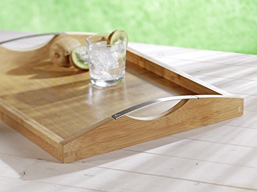 Esmeyer 304-007 Tablett NEWCASTLE aus Bambusholz mit Edelstahl-Griffen, Boden aus Schichtholz. Maße: ca. 48 x 37 cm - 2