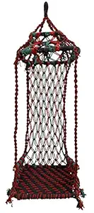 Ethnic Karigari Home Decor Outdoor Hanging Jhula | Indoor Patio Chair Kursi Swing for Living Room Garden Balcony Incredible Gifts for Kids and Adults (Red and Green)