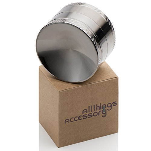 ATA® Premium Aluminium Pollen Grinder Crusher für getrocknete Tabak, Herb, Kräuter, Gewürze, Ø63mm, 4-teiliges Set mit Mini-Scraper, Silber - 7