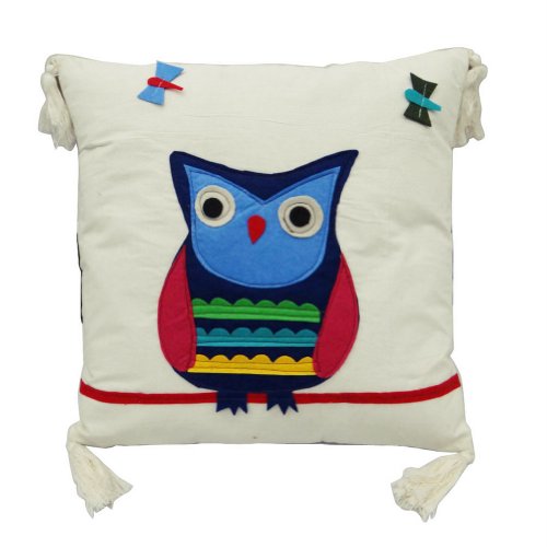 Blanco decorativo Cojín Búho del remiendo del algodón de tiro Hogar