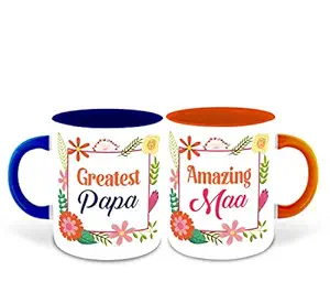 DecorVecor Papa and Mummy Inspired Dark Blue & Orange Inner Colour Set of 2 Coffee Mug- Mom Dad, Mothers Day, Fathers Day, Couple, Happy Birthday, Relation, Unique Gifts (Papa & Mummy)