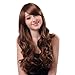 Bigood 68cm Medium hairstyle long curly Inclined bang Fluffy Dark brown wig