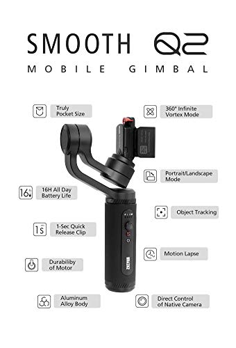 Zhiyun Smooth-Q 3-Axis Handheld Gimbal Estabilizador para Smartphone Al igual que el iPhone, Samsung. Huawei y Gopro Hero 5/4/3 Control inalámbrico (negro)