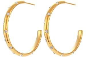 GOLDENCAT Pendientes Pops, Pendientes de Aro Grandes, Pendientes Aro Multicolor con Incrustaciones de Zircón, Aretes con Circonitas, Acero Inoxidable, Baño de Oro 18K, Diámetro de aro 35 mm