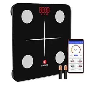 Lifetrons Digital Body Weighing Smart Scale & Fat Analyzer to measure Body Weight/Body Fat/BMI/Protein - Android & iPhone support with Duracell batteries and 1 Year Warranty (Slinky Lite)
