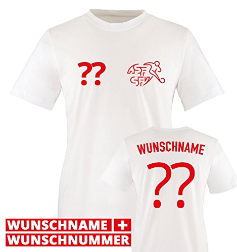 TRIKOT – CH – WUNSCHDRUCK – Kinder T-Shirt – Weiss / Rot Gr. 152-164