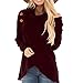 Produktbild Damen Sweatshirt Pullover Rovinci Frauen Herbst Langarm Einfarbig T-Shirt Oversize Rollkragen Lose Asymmetrisch Jumper Casual Lange Ärmel Bluse mit Knopf Tops Hemd Oberteil Langarmshirt Pulli Shirt