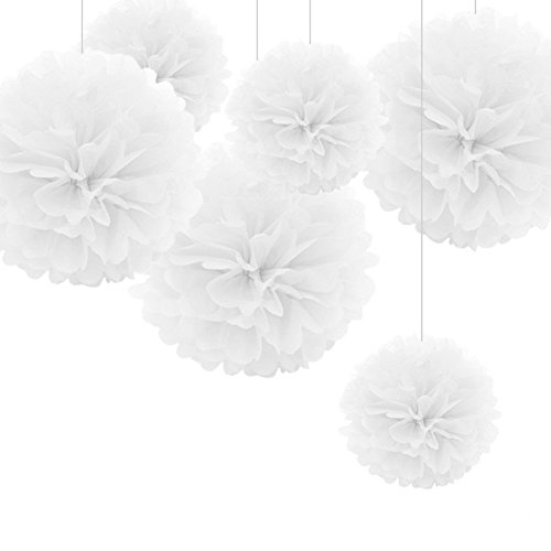 iShine 8er Set Seidenpapier PomPoms (Rote weiß Rosa Elfenbein) für Hochzeit Party Deko