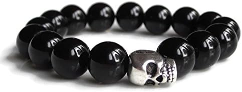 Mens Skull bracelet with Black Onyx
