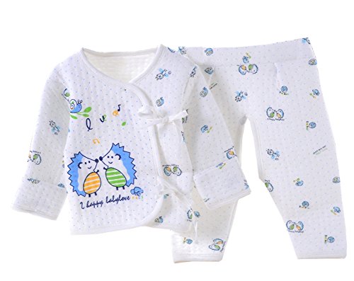 Hibaby Unisex Baby Newborn Hedgehogs Print Belted Shirt and Pants 2PCs Set 50/Fit 0-3M