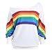 Produktbild CLOOM Damen Sweatshirt Rainbow Print Off Schulter Langarmshirts Damen Schwarz Longsleeve Damen Weiß Pullover Damen Sexy Pulli Damen Hipster Softshell Jacke Damen T Shirt Bluse (Weiß,Medium)