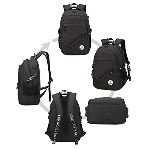 Herren Laptop Rucksack mit USB Aufladen Hafen-Kebos Wasserdicht Nylon Shulrucksack Daypack f  r Reise  Schule und Gesch  ftsreise mit 15 zoll Laptop