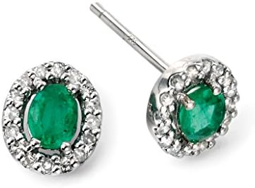 Ladies 9ct White Gold Emerald and Diamond Earrings of Height 0.8cm