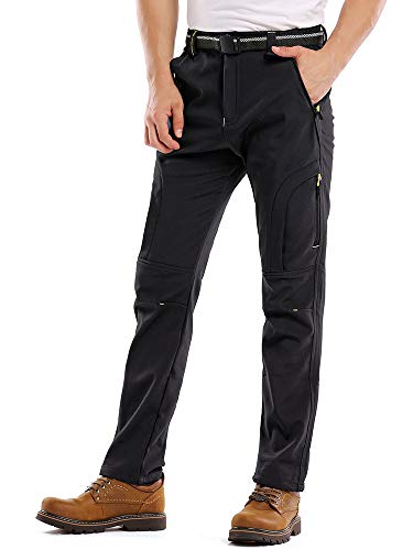 Jessie Kidden Waterproof Trousers Mens, Outdoor Fleece Lined Snow Ski Hiking Soft Shell Insulated Pants with Belt #MH4409-Black,36 (Tag 4XL)