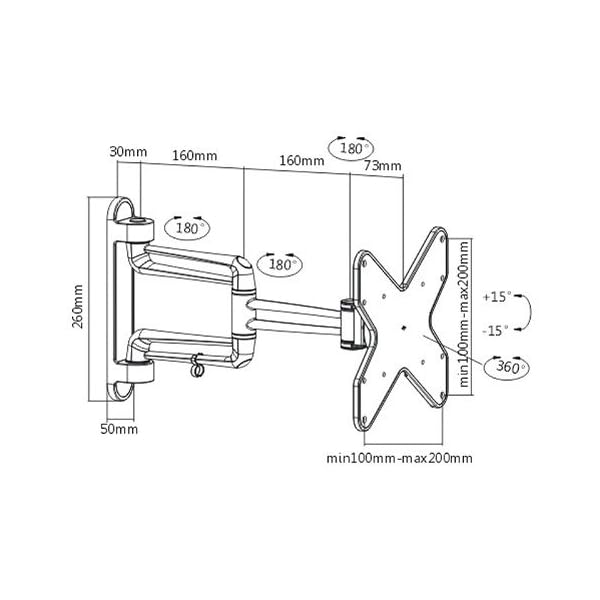RICOO S2122 TV and Monitor Wall Bracket Mount Tilt & Swivel Universal Cantilever Mounting Holder Arm also for Curved 4K LCD LED Television / 19-42 Inch VESA 100x100 200x200 Silver - Image 8