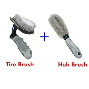 NIKAVI Car Motorcycle Wheel Tire Brush + Hub Clean Brush Cleaning Tool Kit,Set of 2