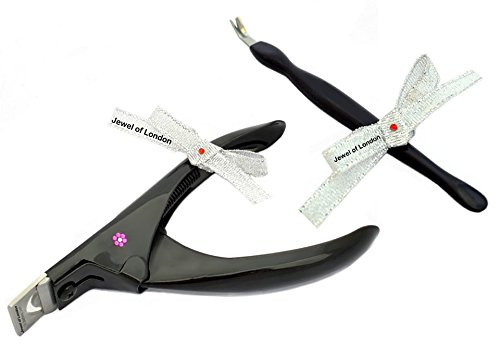 Jewel of London Stainless Steel Professional Precision 5" Black Lacquer Gem Encrusted False / Fake / Acrylic / Artificial / UV Gel / Fiberglass Nail Tip / Profile / Edge Cutter / Clipper / Trimmer / Slicer with 11.5 cm Cuticle Knife. Certified High Quality Construction, 3 Years No-Risk Guarantee Plus Jewel of London Cashback Offer