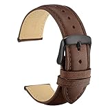 WOCCI Vintage Leder Uhrenarmband 20mm mit Schwarzer Schnalle, Ersatz Armbanduhr Unisex (Dunkelbraun)