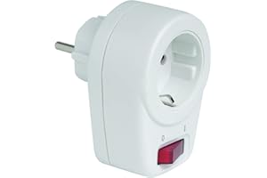 SIMONBRICO SIMON - Adaptador con Interruptor Luminoso, Enchufe Pared Toma Corriente, 1 Toma de 16A, 250V, Potencia Máxima 3680W, Diseño Retráctil, Color Blanco