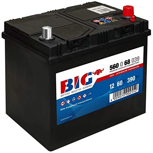 BIG ASIA Autobatterie 12V 60Ah Starterbatterie 56068 Japan Pluspol rechts