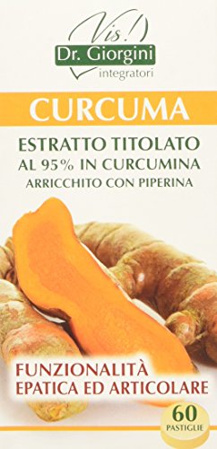 Dr. Giorgini Integratore Alimentare, Monocomponenti Erbe Curcuma Estratto Titolato al 95% in Curcumina Arricchito con Piperina Pastiglie - 30 g