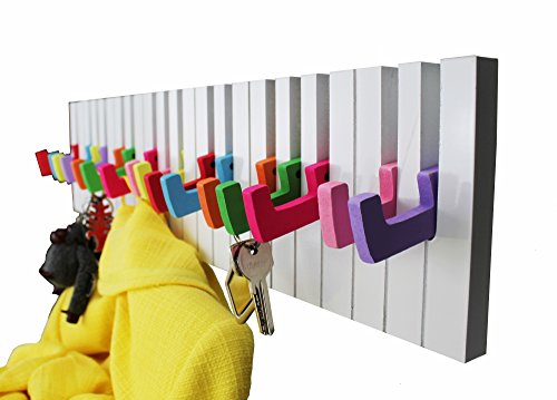 Design Wandgarderobe Kleiderhaken Hakenleiste 16 Haken Klavier Garderobe bunt Piano NEU - 4