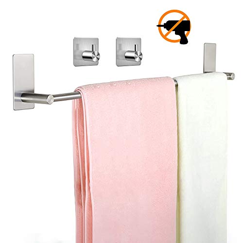 Preisvergleich Produktbild Edelstahl Handtuchhalter selbstklebend Handtuchhalter mit 2 Stück Vakuum Saugnapf Haken Handtuch hängen Haken selbstklebend Haken für Küche WC Schlafzimmer Wand Bad-Accessoires